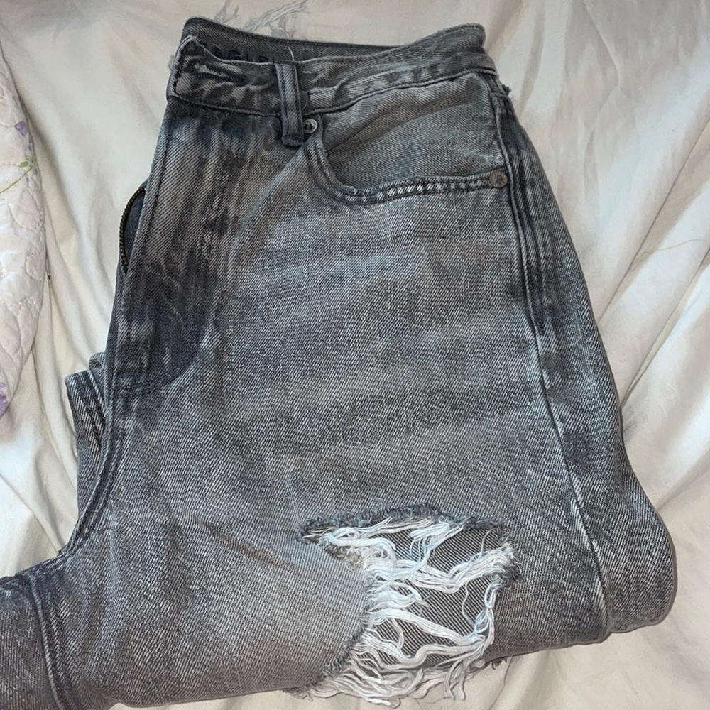 AE black ripped mom jeans